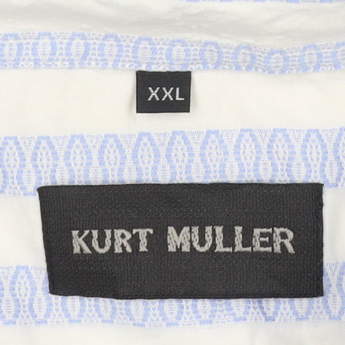 Kurt Muller Men's Blue Striped 2XL Cotton Short Sleeve Shirt