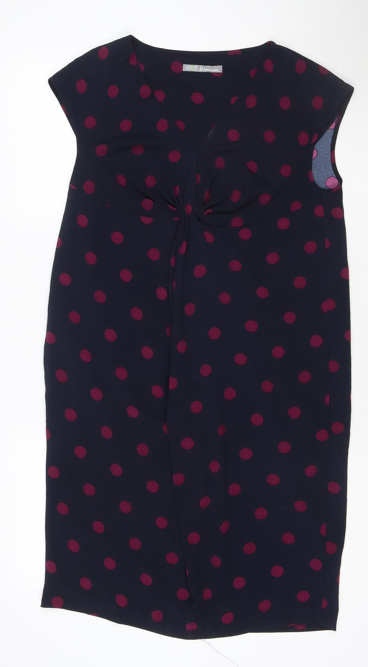 Marks and Spencer Women Blue Polka Dot Size 12 Sheath Dress