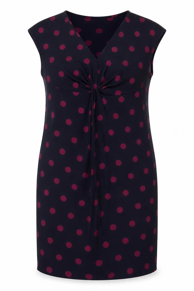 Front view of Marks & Spencer Women Blue Polka Dot, size 12, Sheath Dress