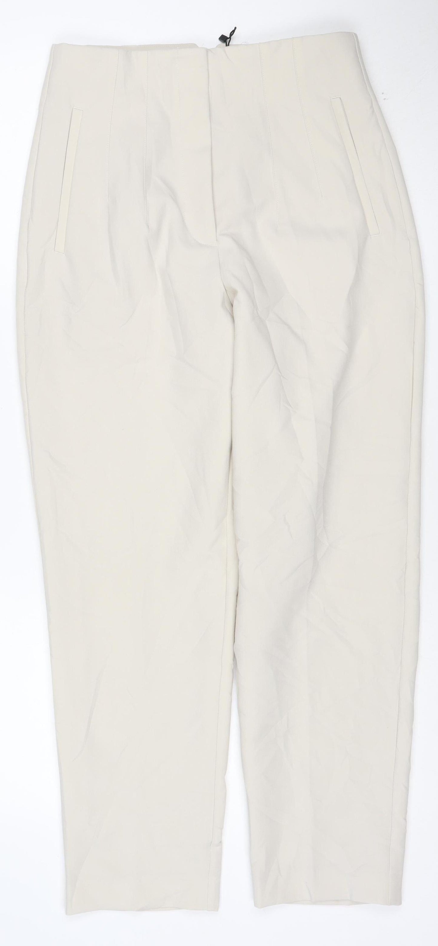 ZARA Women's Beige Straight Leg Trousers M Polyester Blend