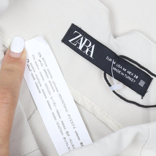 ZARA Women's Beige Straight Leg Trousers M Polyester Blend