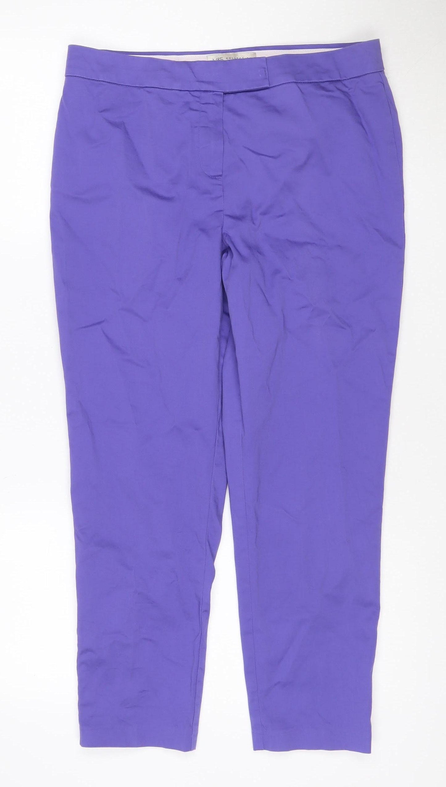 Marks and Spencer Women Purple Cotton Stretch Slim Trousers Size 12