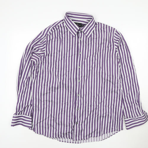 Marks and Spencer Men’s Purple Striped Cotton Long Sleeve Shirt L