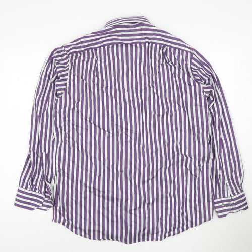 Marks and Spencer Men’s Purple Striped Cotton Long Sleeve Shirt L