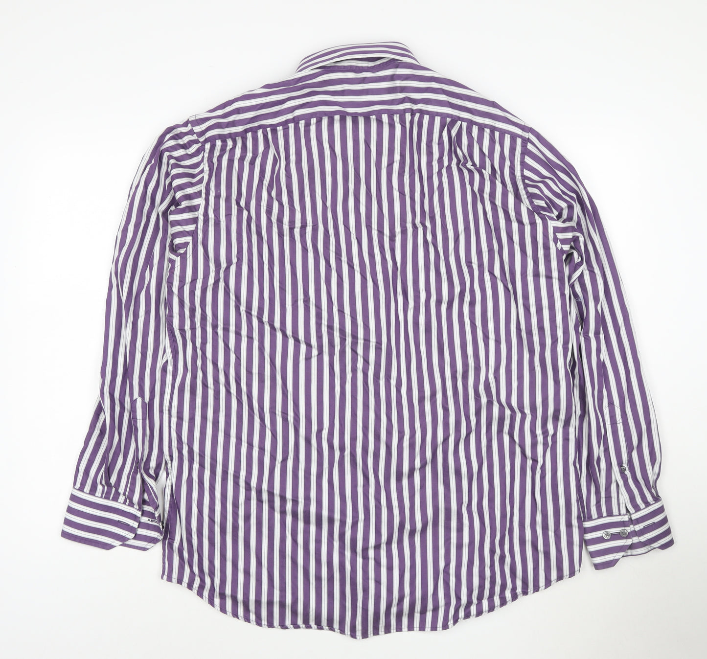 Marks and Spencer Men’s Purple Striped Cotton Long Sleeve Shirt L