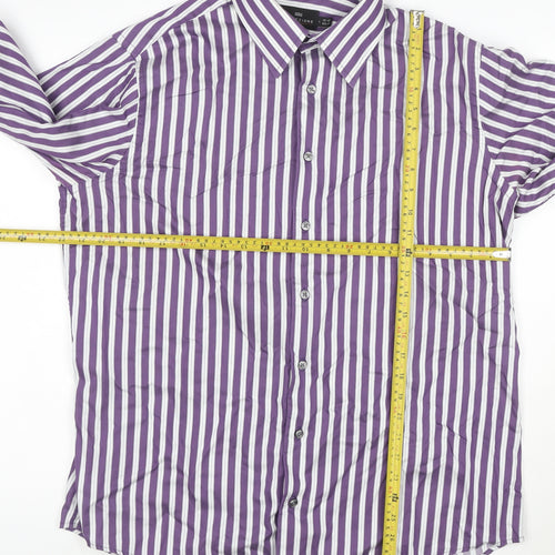 Marks and Spencer Men’s Purple Striped Cotton Long Sleeve Shirt L