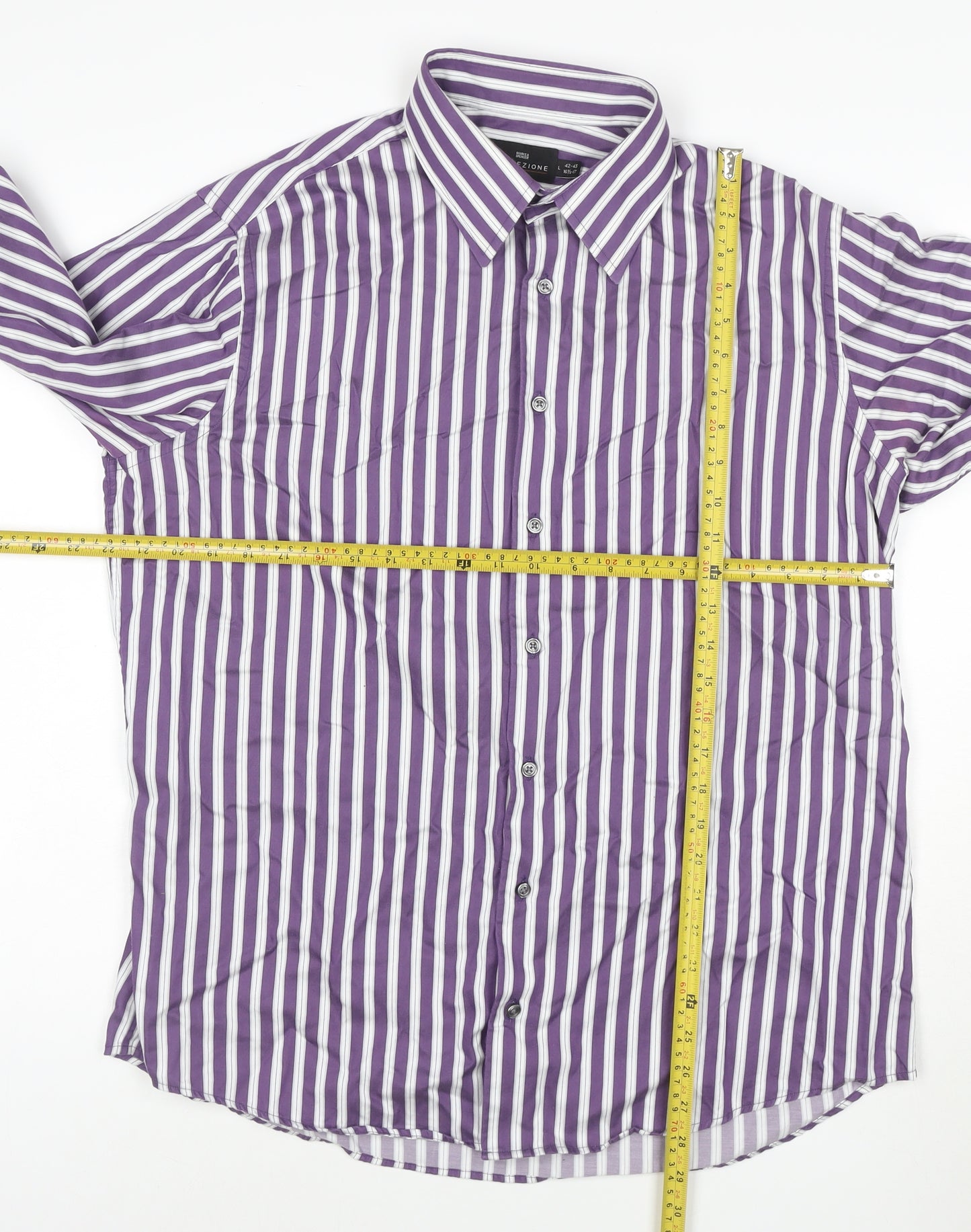 Marks and Spencer Men’s Purple Striped Cotton Long Sleeve Shirt L