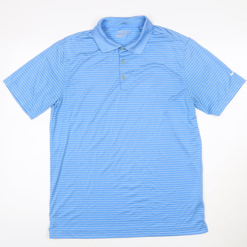 Nike Golf Men's Blue Striped Dri-Fit Polo Shirt M Regular Fit