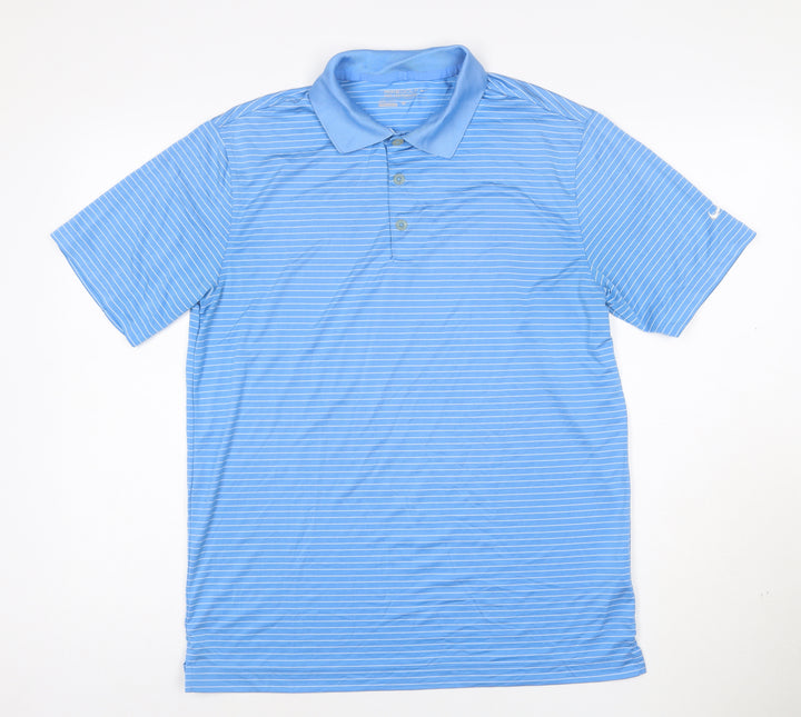 Nike Golf Men's Blue Striped Dri-Fit Polo Shirt M Regular Fit