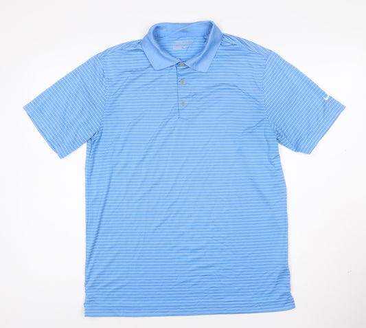 Nike Golf Men's Blue Striped Dri-Fit Polo Shirt M Regular Fit