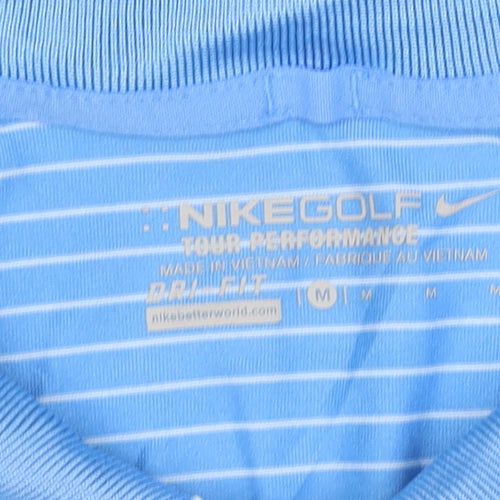 Nike Golf Men's Blue Striped Dri-Fit Polo Shirt M Regular Fit