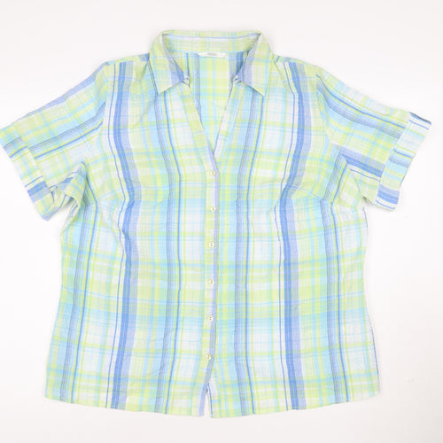Marks and Spencer Women's Multicoloured Check Cotton Short Sleeve Button-Up Shirt Size 18