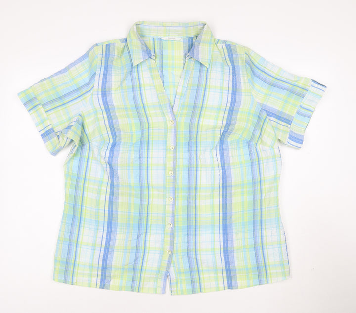 Marks and Spencer Women's Multicoloured Check Cotton Short Sleeve Button-Up Shirt Size 18