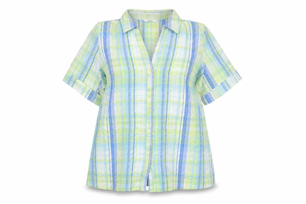 Front view of Marks & Spencer Women's Multicoloured Check Cotton Short Sleeve Button-Up Shirt, size 18