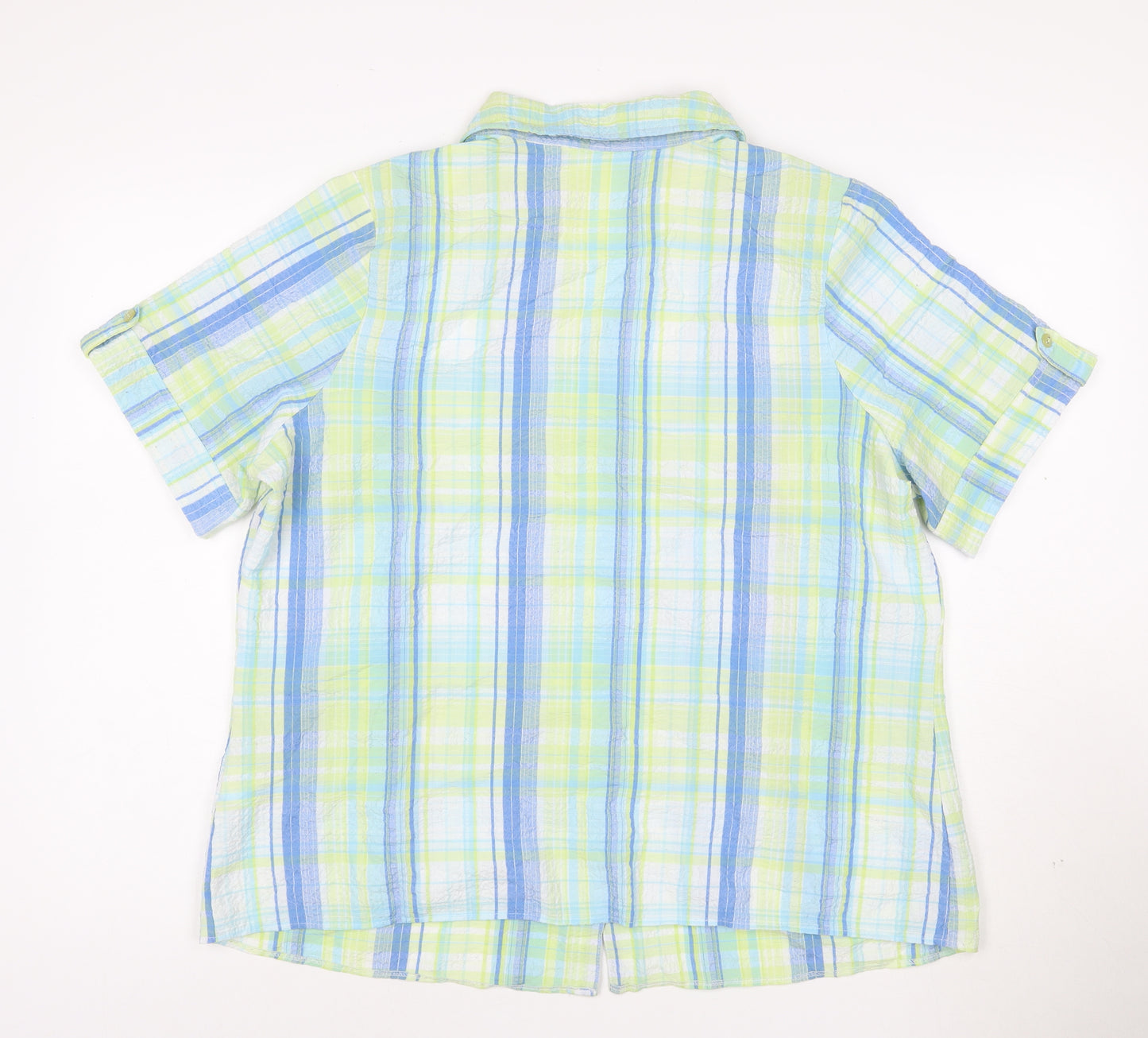 Marks and Spencer Women's Multicoloured Check Cotton Short Sleeve Button-Up Shirt Size 18