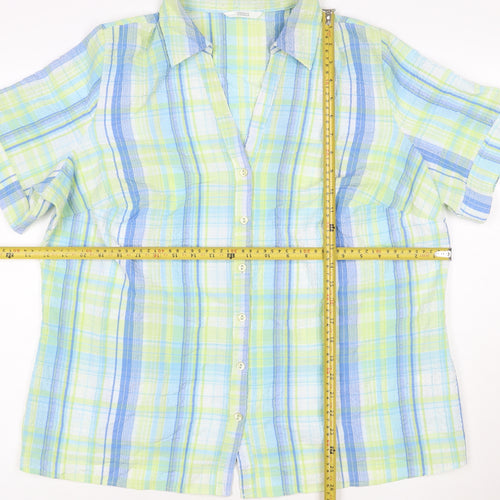 Marks and Spencer Women's Multicoloured Check Cotton Short Sleeve Button-Up Shirt Size 18