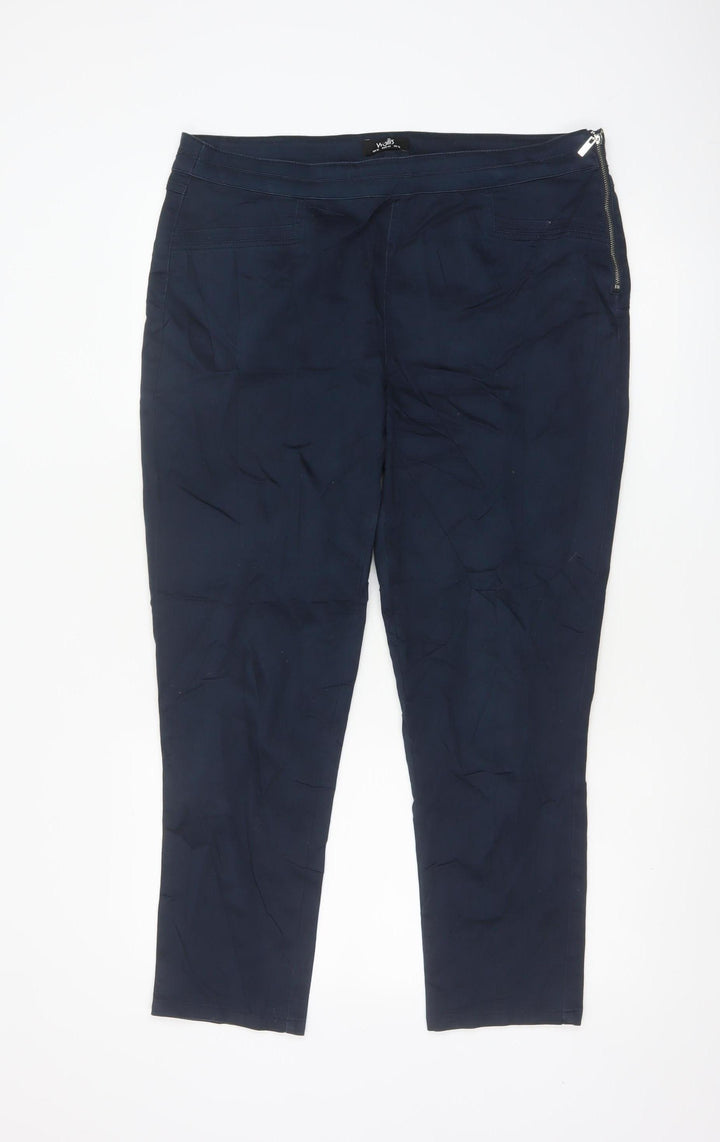 Wallis Womens Navy Blue Slim Trousers UK 16 Cotton Blend