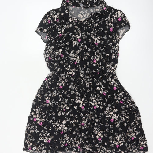 Dorothy Perkins Women's Black Floral Short Sleeve Shirt Dress Size 14