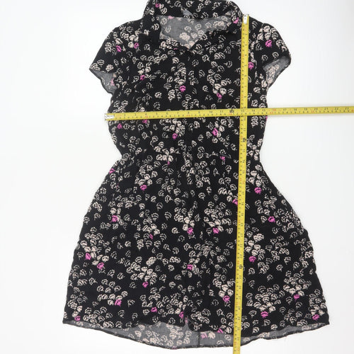 Dorothy Perkins Women's Black Floral Short Sleeve Shirt Dress Size 14