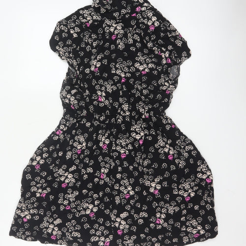 Dorothy Perkins Women's Black Floral Short Sleeve Shirt Dress Size 14