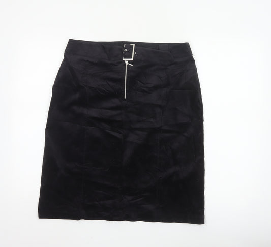 Next Women Black Knee Length Pencil Skirt UK 14 Cotton Stretch