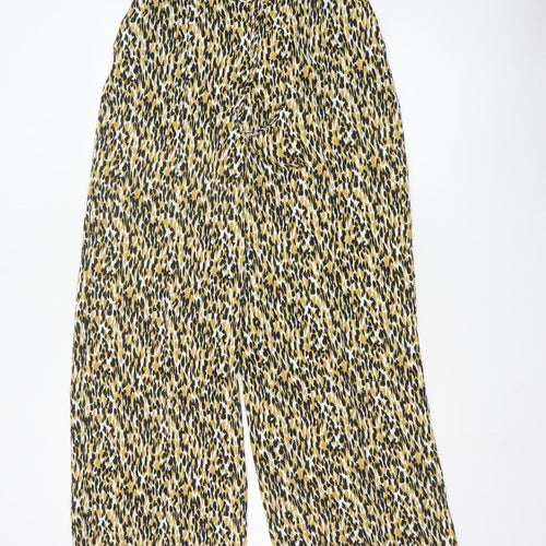 Marks and Spencer Women Ivory Animal Print Wide-Leg Trousers Size 8