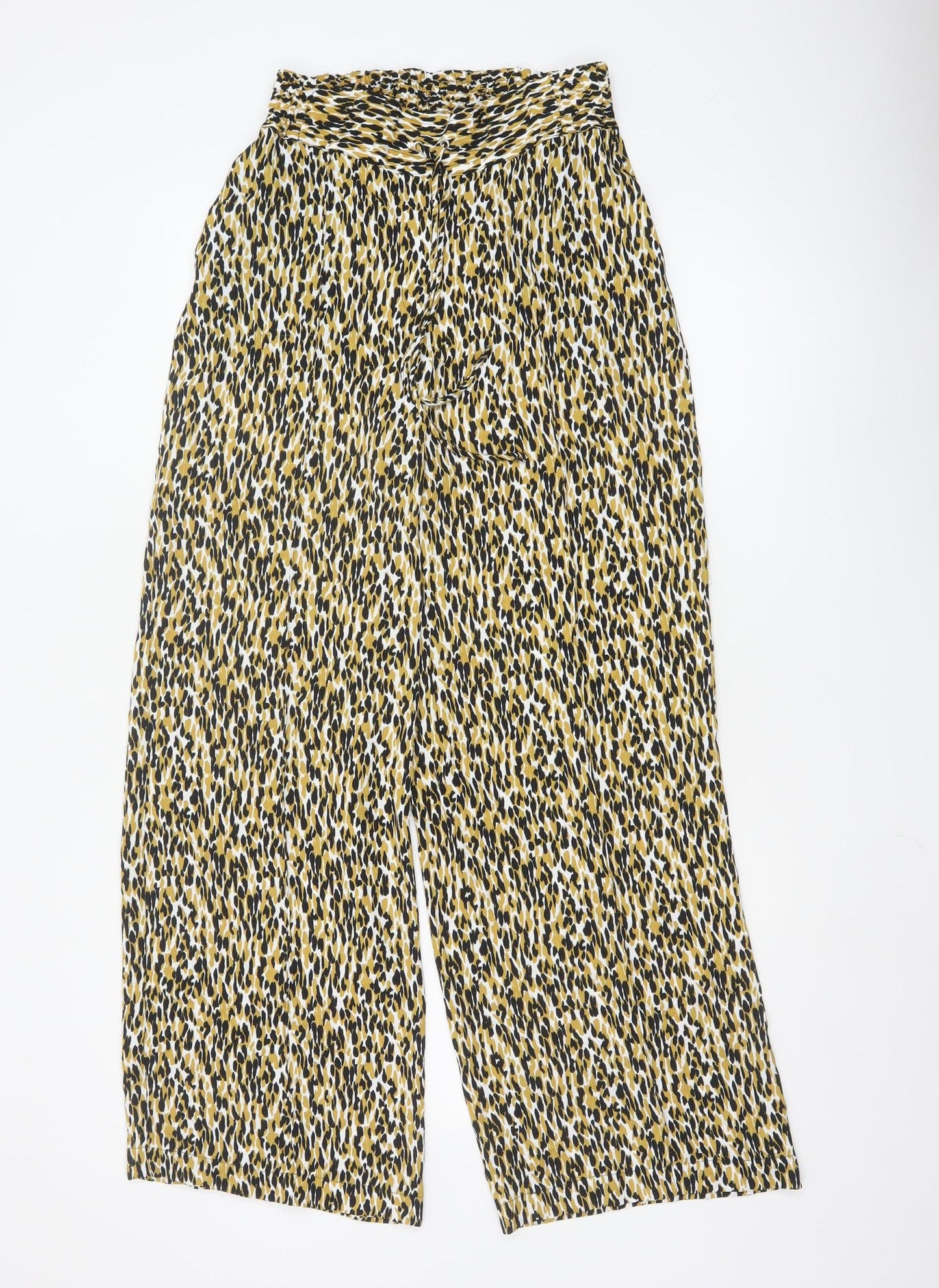Marks and Spencer Women Ivory Animal Print Wide-Leg Trousers Size 8