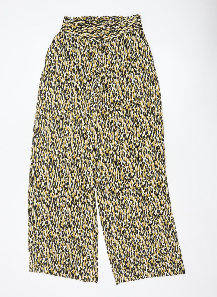 Marks and Spencer Women Ivory Animal Print Wide-Leg Trousers Size 8