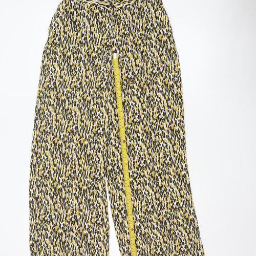 Marks and Spencer Women Ivory Animal Print Wide-Leg Trousers Size 8