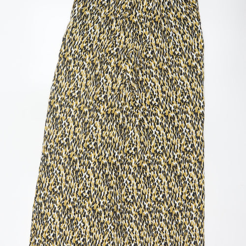 Marks and Spencer Women Ivory Animal Print Wide-Leg Trousers Size 8
