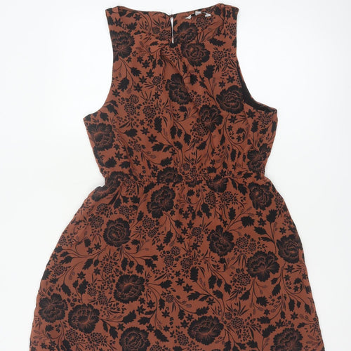 New Look Women Brown Floral A-Line Sleeveless Short Dress Size 8