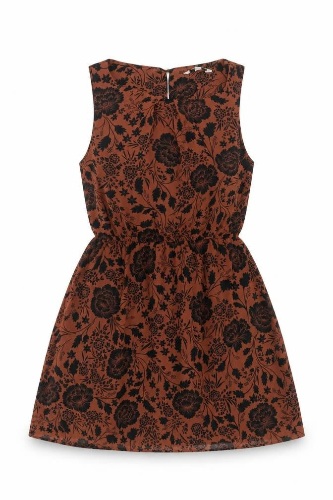 New Look Women Brown Floral A-Line Sleeveless Short Dress Size 8