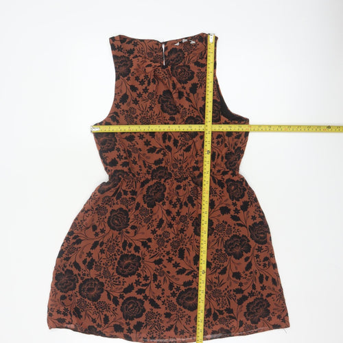 New Look Women Brown Floral A-Line Sleeveless Short Dress Size 8