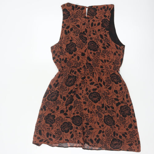 New Look Women Brown Floral A-Line Sleeveless Short Dress Size 8