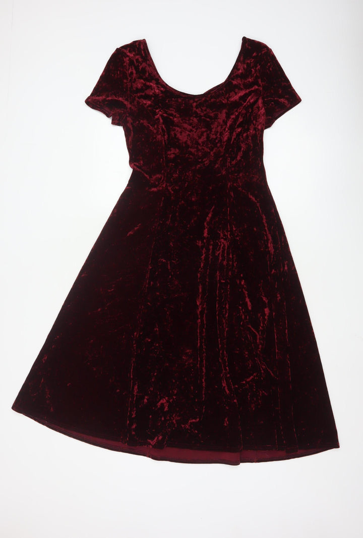 Marks and Spencer Women Red Velvet A-Line Dress Size 14