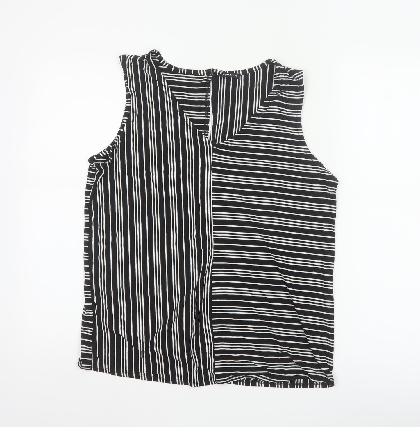 Roman Women’s Black Striped Sleeveless Jersey Tank Top Size 12