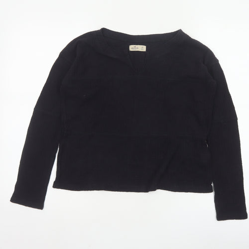 Hollister Womens Black V-Neck Long Sleeve Basic Knit Top XS