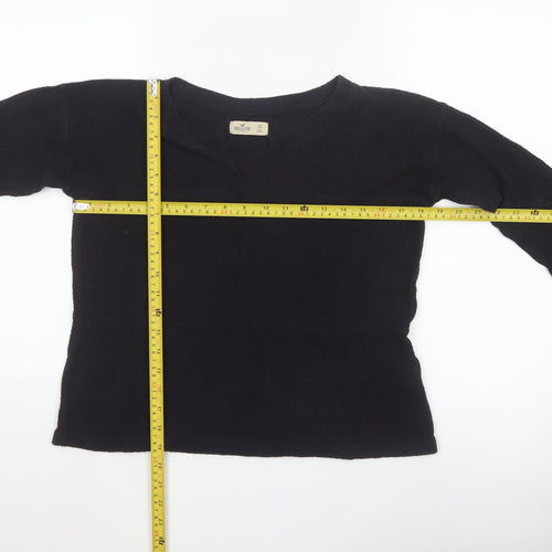 Hollister Womens Black V-Neck Long Sleeve Basic Knit Top XS