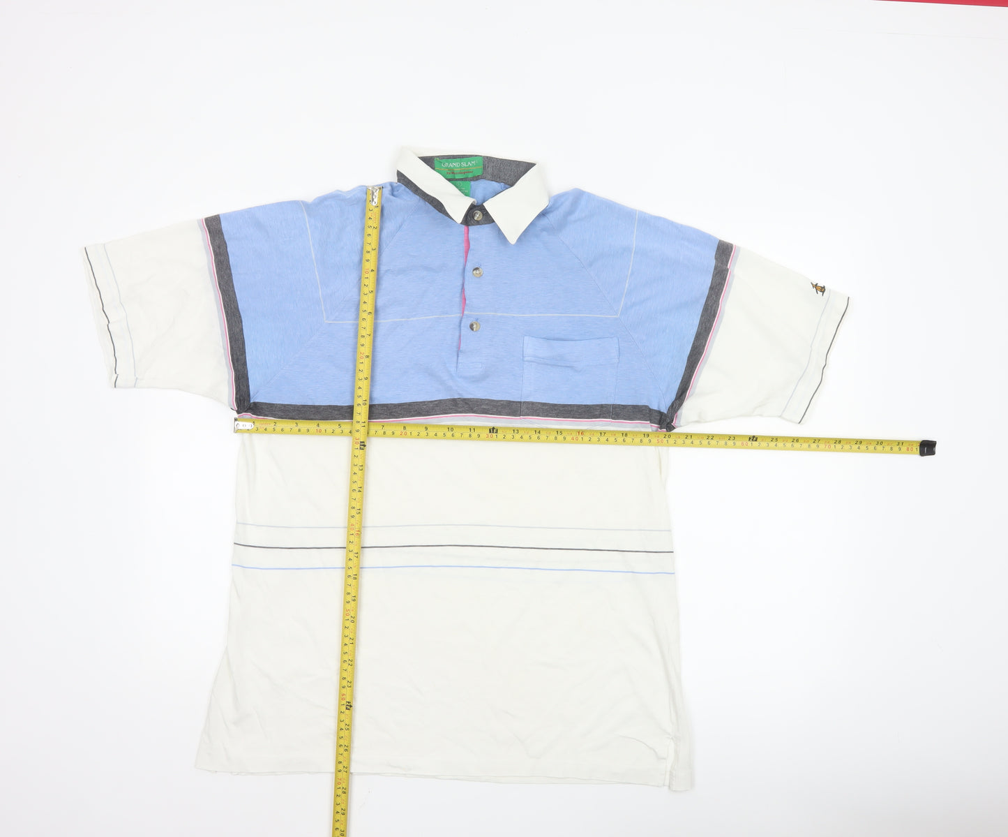 Grand Slam by Munsingwear Men's Blue White Striped Polo Shirt L Classic Fit