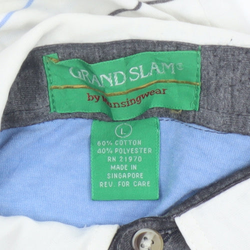 Grand Slam by Munsingwear Men's Blue White Striped Polo Shirt L Classic Fit