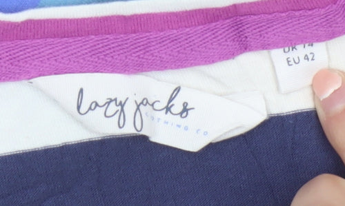 Lazy Jacks Womens Multicoloured Striped Long Sleeve Cotton T-Shirt Size 14