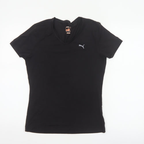 Puma Womens Black V-Neck Slim Fit Polyester T-Shirt Size 14