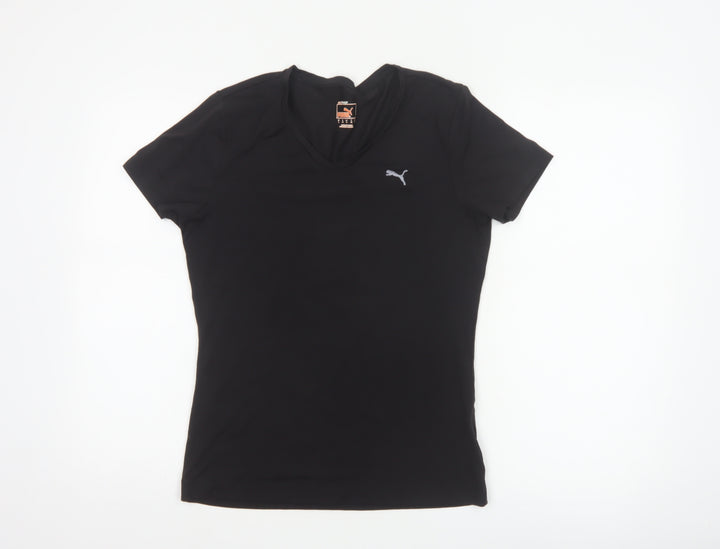 Puma Womens Black V-Neck Slim Fit Polyester T-Shirt Size 14