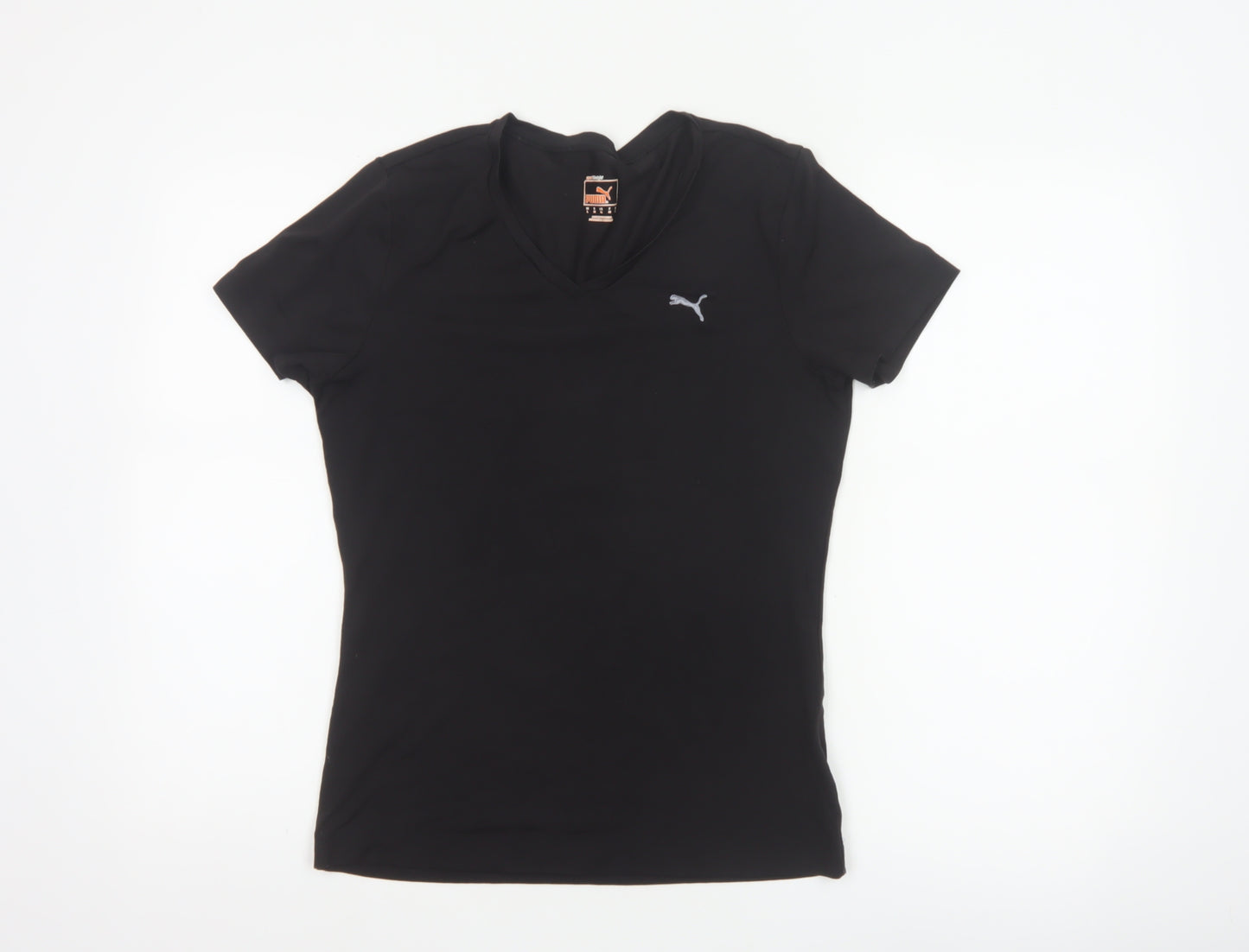 Puma Womens Black V-Neck Slim Fit Polyester T-Shirt Size 14