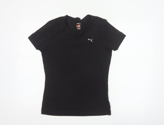 Puma Womens Black V-Neck Slim Fit Polyester T-Shirt Size 14