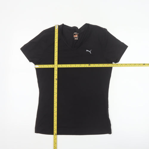 Puma Womens Black V-Neck Slim Fit Polyester T-Shirt Size 14