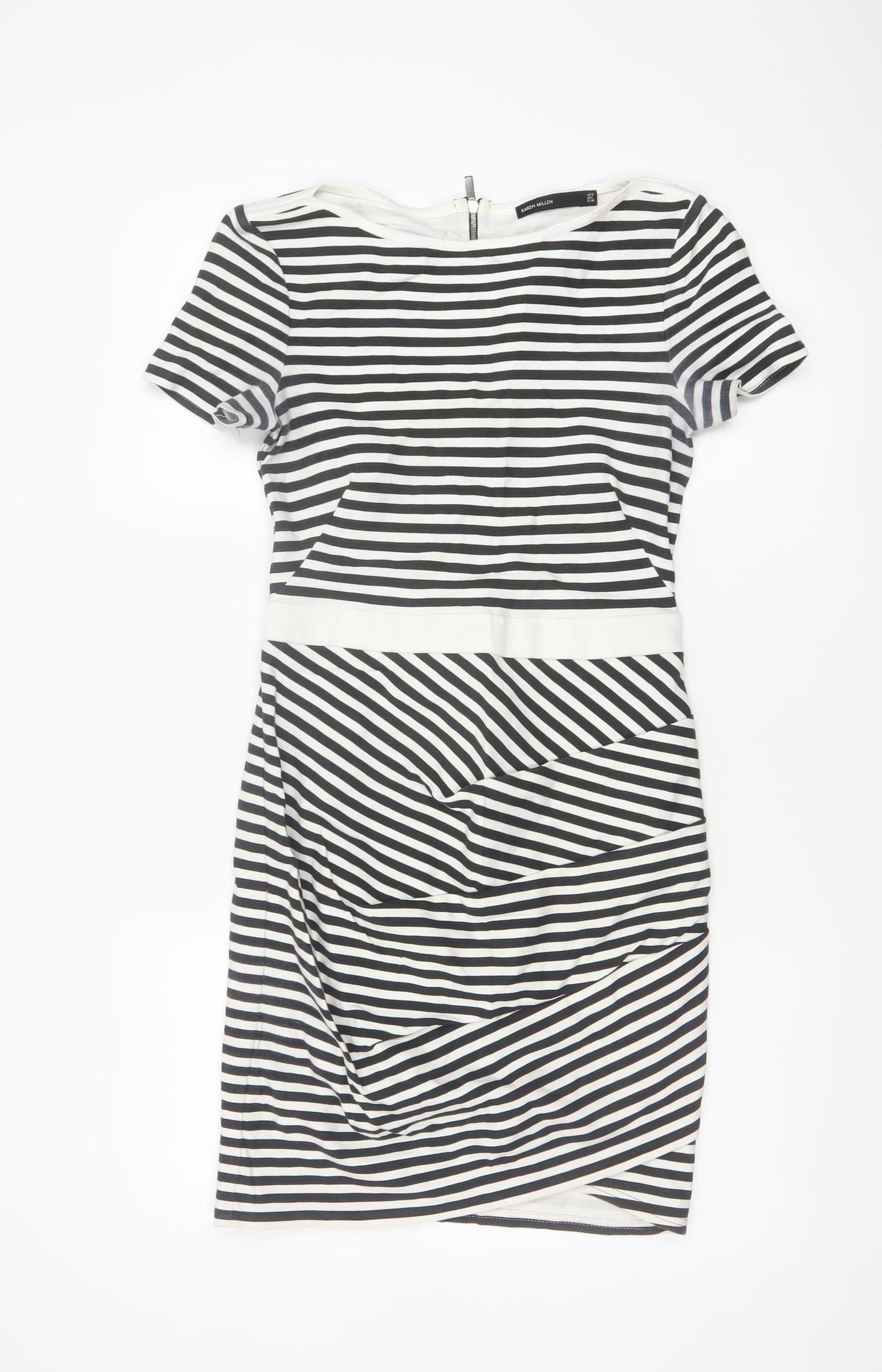 Karen Millen Women Black White Stripe Bodycon Dress Size 10