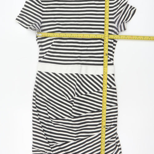 Karen Millen Women Black White Stripe Bodycon Dress Size 10