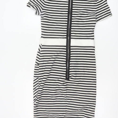 Karen Millen Women Black White Stripe Bodycon Dress Size 10