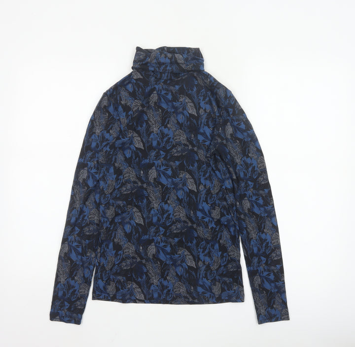 Marks and Spencer Women Blue Floral Roll Neck Long Sleeve Top Size 14